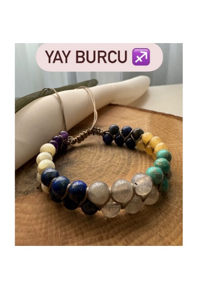 Sertifikalı Yay Burcu Çift Sıra Makrome Doğal Taş Bileklik Çok Renkli