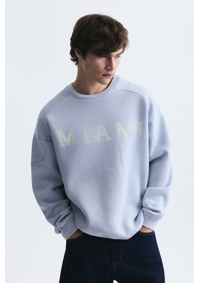Vamos Miami Baskılı Bisiklet Yaka Sweatshirt Bebe Mavi