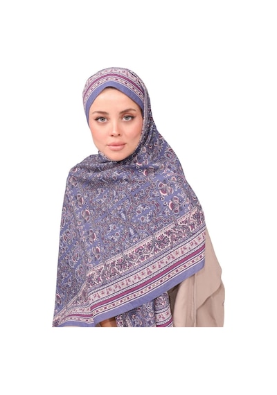 Premium Lux Original Etnik Desen Şal Vual İpek, 1. Sınıf, Hafif, Rahat, Şık, Tesettür Giyim Eflatun