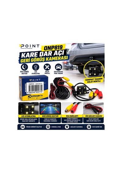Poınt Onp819 Kare Dar Açılı Led Li Geri Görüş Kamerası Araç Park Kamerası Rca Bağlantılı - 926988736