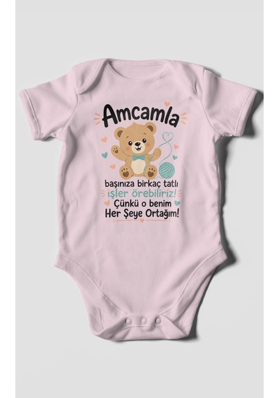 Morivokids Amcaya Özel Kısa Kollu Bebek Body %100 Pamuk Bebe Pembe