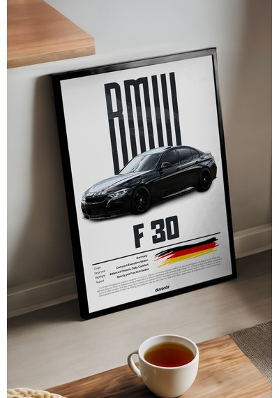 Bmw F30 Siyah Ahşap Çerçeveli Poster, Dekoratif Araba Duvar Tablosu