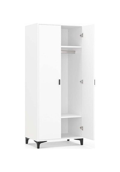 Riva 2 Kapaklı Askılı 2 Raflı Gardırop Beyaz Yatak Odası Giyinme Odası Beyaz Beyaz