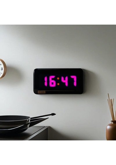 Dijital Led Duvar Ve Masa Saat Derece Ve Nem - Mor Kasa Ölçüsü: 15x37 Cm