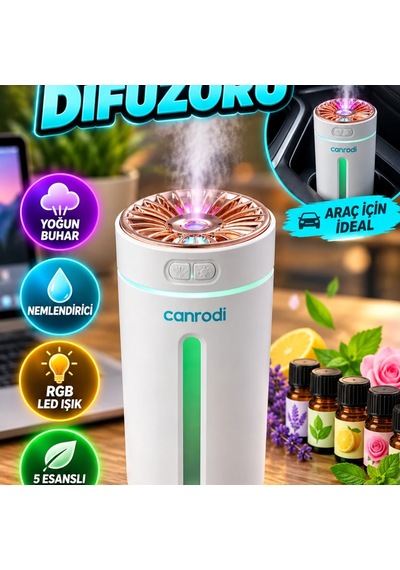 5 Esanslı Araç Difüzörü Nemlendirici Led Işıklı Usb Buhar Cihazı