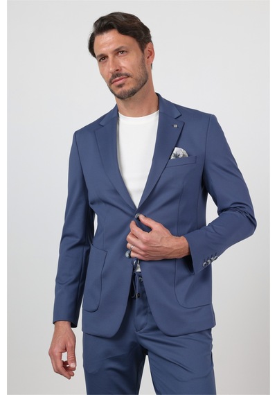 İmza Koyu Lacivert Kendinden Desenli Mono Yaka 6 Drop Slim Fit Takım Elbise 1001260165
