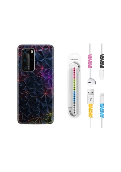 Huawei P40 Pro Kılıf Kablo Koruyuculu Renkli Prizmalar 1783