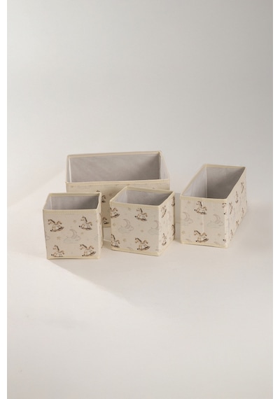Tidy Kids Atlı Karınca Desenli Poplin 4'lü Çekmece İçi Organizer 6020 Natural