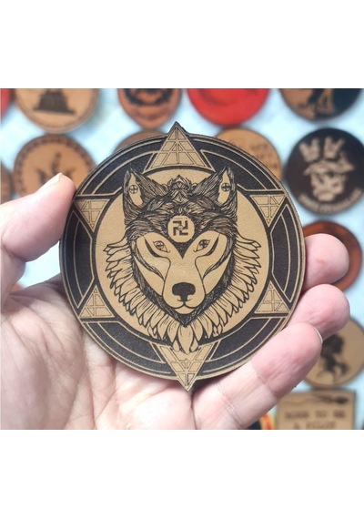 Şaman Kurt - Deri Peç - Arma - Leather Patch Bej
