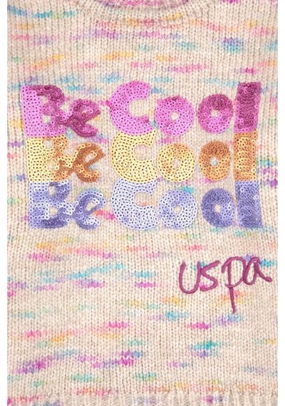 U.S. Polo Assn. Kız Çocuk Neon Pembe Payet İşlemeli Bisiklet Yaka Kazak 50314362-VR105