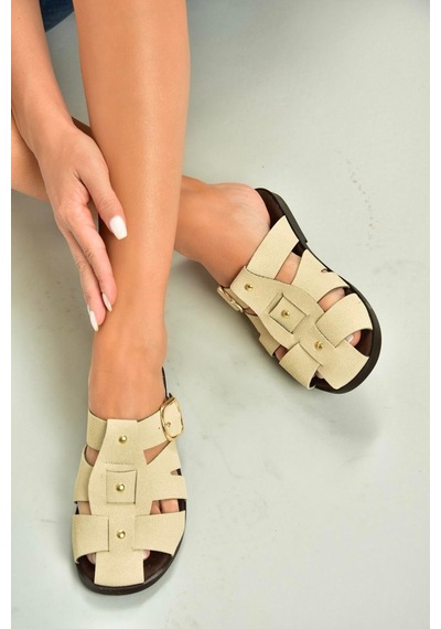 Fox Shoes U458334202 Bej Süet Önü Kapalı Kadın Terlik Bej-süet