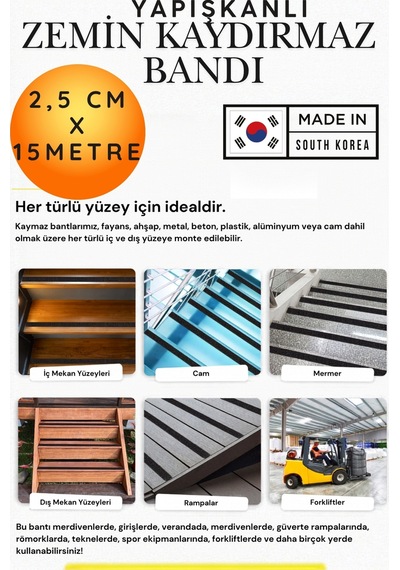 2,5 Cm X 15 Metre Yapışkanlı Zemin Kaydırmaz Bant - 60 Kum Siyah Zımpara Merdiven Havuz Rampa Güvenlik Bandı Su Geçirmez Kaygan Zemin Çözümü Kendinden Yapışkanlı Basamak Koruyucusu Kaydırmazlık Bandı