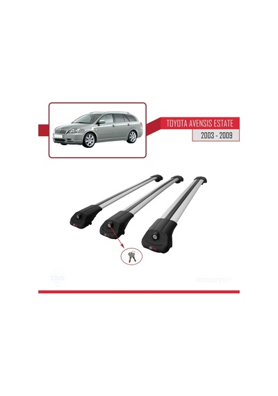 Toyota Avensis Sw 2003-2009 Arası İle Uyumlu Ace-1 Ara Atkı Tavan Barı Gri 3 Adet Bar