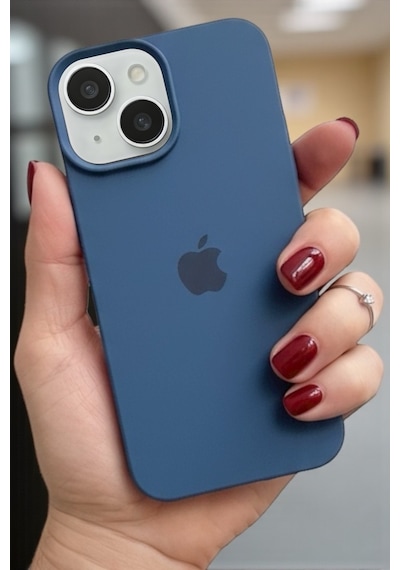 Iphone 15 Uyumlu Kılıf Logolu Lansman Soft Yumuşak Içi Kadife Silikon Kapak Lacivert
