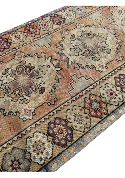 El Dokuma Vintage Eskitme Maden Halısı 94x300 Yün 3 Metre Yolluk Renkli