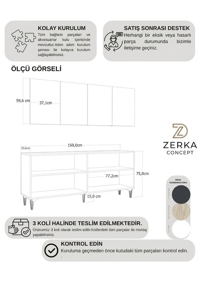 Aurelia Konsol Çok Amaçlı Dolap 150 Cm Antrasit - Gümüş