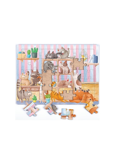 King Of Puzzle Kitaplıktaki Kediler Ahşap Puzzle 35 Parça