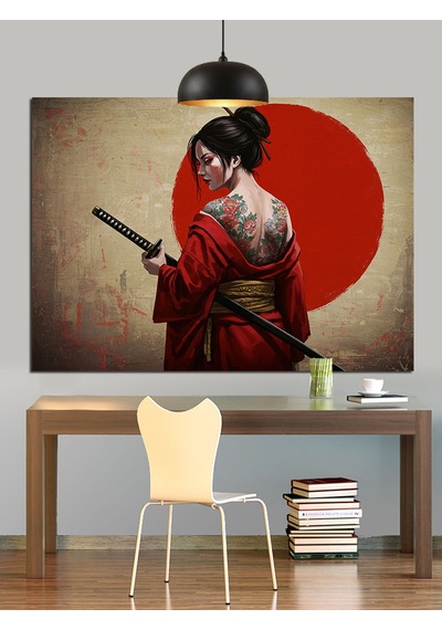 Geleneksel Japon Geyşa Sanatı Dekoratif Kanvas - Mdf Ahşap Tablo