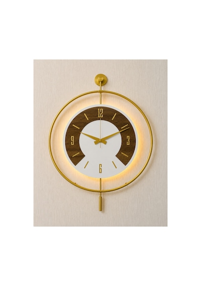Pey Aksesuar 50x70 Cm Metal Ahşap Ve Işığın Muhteşem Uyumu Duvar Saati Dekoratif Ahşap-m54-gold-beyaz-keçe-gold