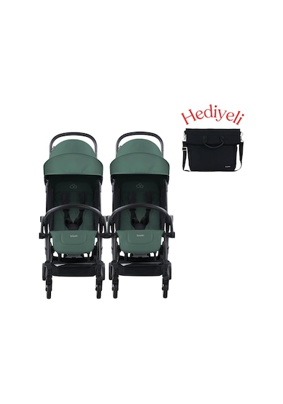 Bumprider Connect³ İkiz Bebek Arabası Black - Olive & Yan Bakım Çantası Hediyeli