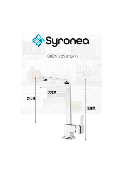 Square Kare Krom Mutfak Eviye Lavabo Bataryası Banyo Mutfak Musluk 360 Derece Döner Ağır Gövde Krom