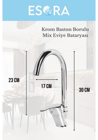 Baston Borulu Modern Krom Kaplama Çift Fonksiyonlu Mutfak Eviye Bataryası