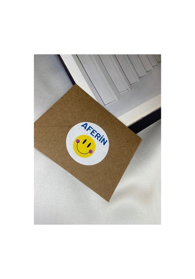 Aferin Yazılı Sevimli Sticker Mat Etiket 4 Cm 100 Adet Çok Renkli