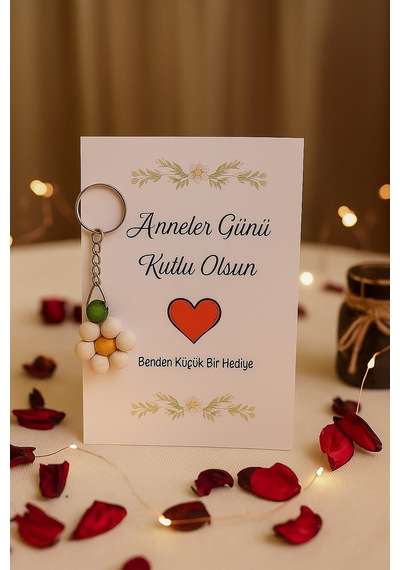 10 Adet Ahşap Papatya Bohem Anahtarlık - Kına Hediye - Nişan Hediye - Nikah Hediye - Anneler Günü Çok Renkli