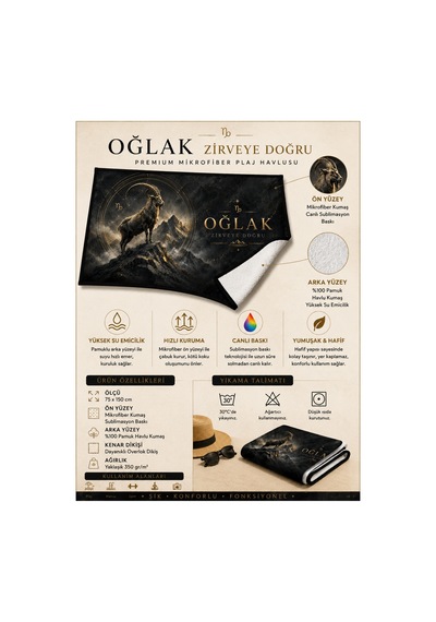 Plaj Havlusu Burç Koleksiyonu Premium Özel Tasarım Hızlı Kuruyan Mikrofiber Havlu Gri