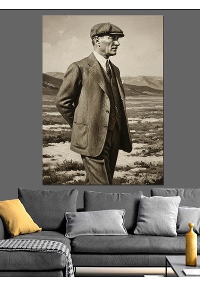 Ayakta Duran Atatürk Fotoğrafı Dekoratif Kanvas - Mdf Ahşap Tablo