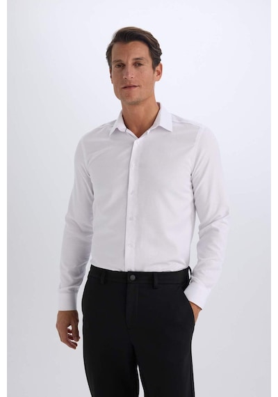 DeFacto Slim Fit Dar Kesim Polo Yaka Kolay Ütülenen Oxford Basic Düz Uzun Kollu Gömlek R4340AZ25SPWT36
