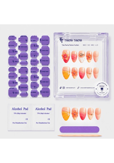 Renkli Nail Art Kısa Badem El Yapımı Jel Takma Tırnak Kkbd1783 L