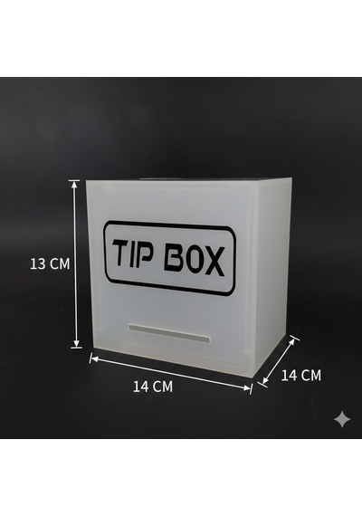 Kilitli Pleksi Masa Üstü Tip Box Bahşiş Kutusu Buz Beyazı 14x14xh13 Cm 1