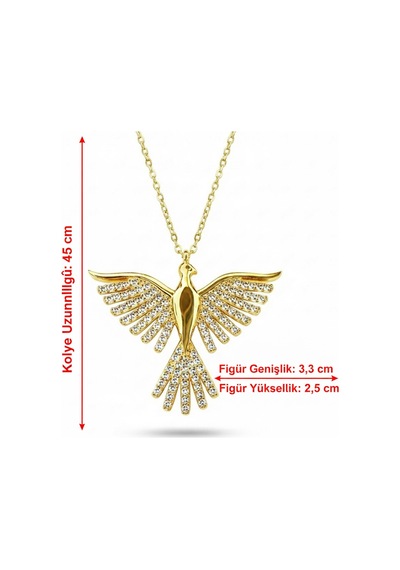 925 Ayar Gümüş Altın Rengi Kaplama Zirkon Taşlı Anka Kuşu Kadın Kolye Özel Gün Hediyesi 45 Cm Altın - 818324334 Altın
