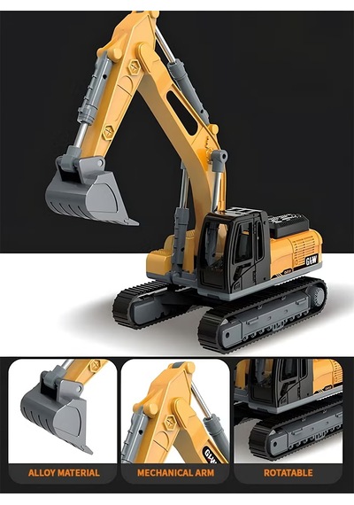 Diecast Oyuncak Metal İnşaat Araçları Metal Uçlu Kepçe Dozer Sürtmeli Ekskavatör Sarı