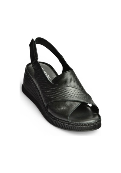 Fox Shoes Y555511403 Siyah Hakiki Deri Dolgu Tabanlı Kadın Sandalet