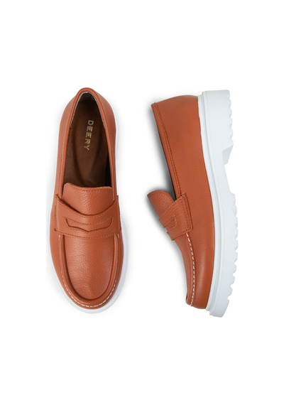 Deery Hakiki Deri Turuncu Kadın Loafer - 01903ztrcp02 Turuncu