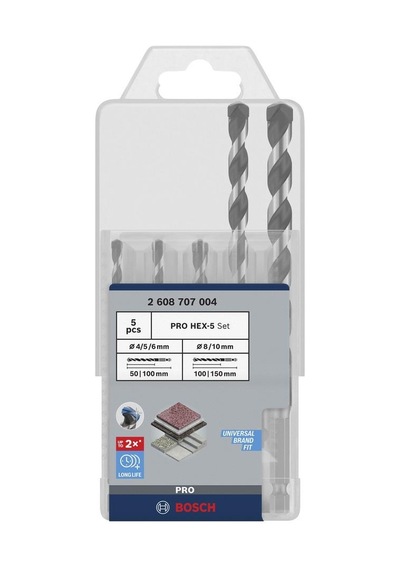 Bosch Pro Hex-5 5'li Beton Matkap Ucu Seti 4-10 Mm 2608707004