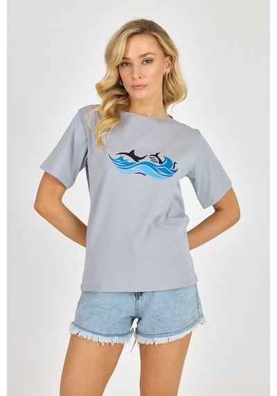 Yapay Zeka Tasarım Dijital Özel Baskılı %100 Pamuklu Penye Regular Fit T-shirt Gri