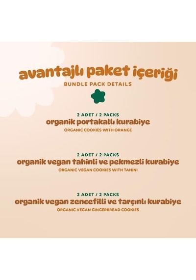 Organik Vegan Zencefilli Tahinli Ve Portakallı Tatlı Kurabiyeler Atıştırmalık Paketi - 6 Adet 3 Çeşit 320 G