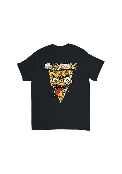 Paybuy Erkek Komik Pizza Yüz Baskılı Kısa Kollu Tişört %100 Pamuk Rahat Siyah