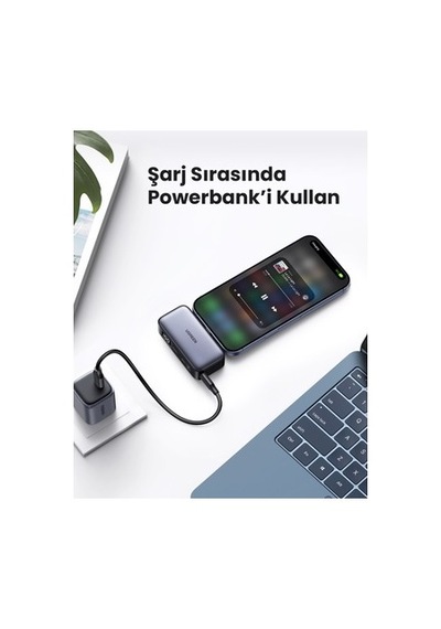 5000mah 20w Taşınabilir Standlı Powerbank, Siyah Renk 30.000 Mah