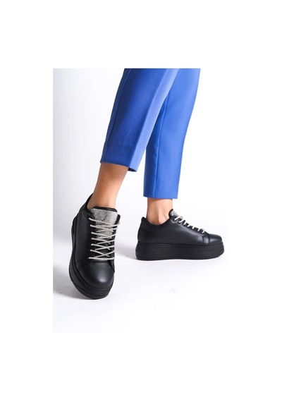 Mevese Luna Sim Detaylı Bağcıklı Kadın Günlük Sneaker Ayakkabı - Siyah