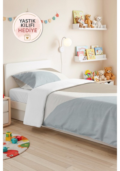 Mavi Geometrik Modern Tek Kişilik Pike Takımı - Gri Beyaz Minimal 160x220 Cm Yazlık Yatak Örtüsü Narin Mum Esintisi