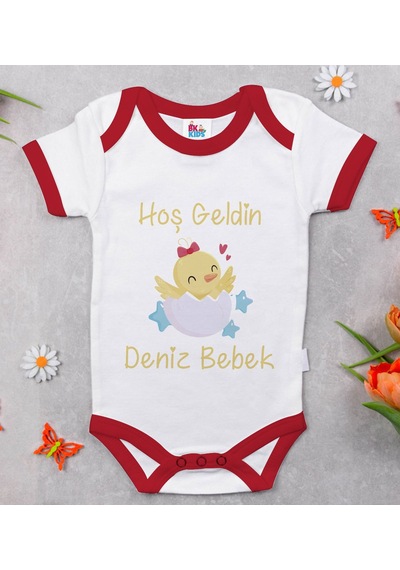 Bk Gift Bk Kids Hoş Geldin Bebek Tasarımlı Kırmızı Bebek Body Zıbın-2 Çok Renkli