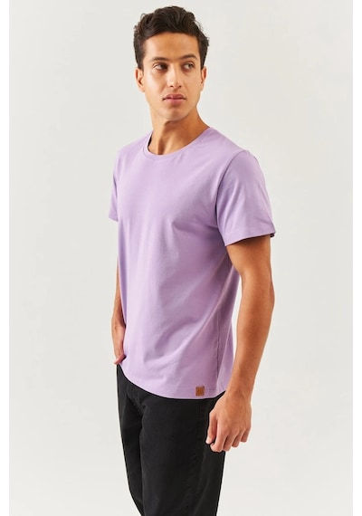 Erkek Oversize Rahat %100 Pamuklu Penye Bisiklet Yaka Kısa Kol Basic T-shirt Lila