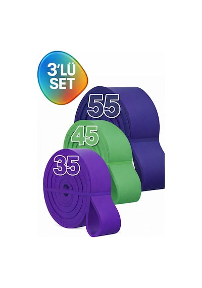 Evapera 3'lü Set Fitness Pilates Cross Barfiks Spor Direnç Lastiği Kas Geliştirme Training Bandı Bant Üçlü Set Profesyonel Çok Renkli