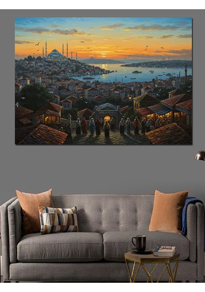 Tepeden İstanbul Manzarası Akşamı Dekoratif Kanvas - Mdf Ahşap Tablo
