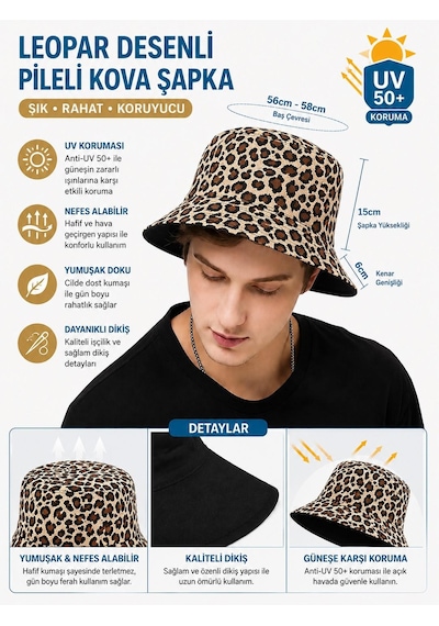 Valkyrie Çift Taraflı Leopar Desenli Siyah Kova Şapka Unisex Reversible Bucket Günlük Yazlık Şapka Kahverengi