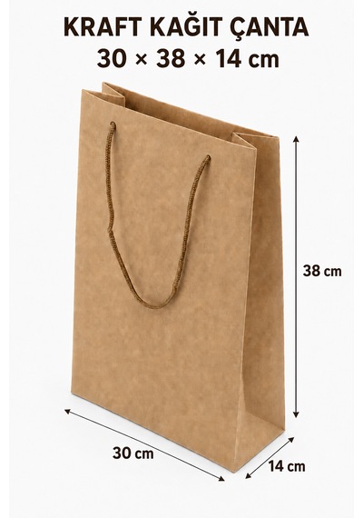 Premium 180 Gr Kraft Kağıt Çanta Burgu İp Saplı Şık Hediye Ve Alışveriş Çantası 50 Adet 30 X 38 X 14